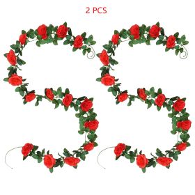 2 Artificial Rose Vine Flowers 16 FT Hanging Garland, Includes Roses And Ivy Leaves, Made Of Silk, Perfect For Weddings, Home, Garden Decor, Valentine