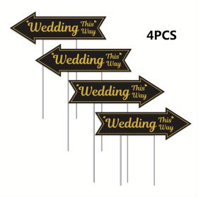 4-piece Wedding Directional Signs With Stakes, Black And Gold Arrow-shaped Garden Signs, Double-sided Corrugated Plastic Wedding Route Signs, Suitable