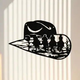 CIFbuy Aluminum Western Cowboy Hat Silhouette Wall Art Decor Country Theme Home Decoration Gift(TikTok, Temu Pick-up Service)