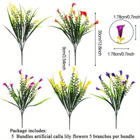 5 Artificial Calla Lilies, Faux Flowers, UV-Resistant Plastic, 5 Mixed Colors, Summer And Autumn Home Decor For Indoor And Outdoor, Cemetery Vase, Pot