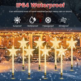 8Pack Christmas Solar Stake Light 64LED Beads Star Shaped Pathway Lights With 8 Lighting Modes IP64 Waterproof Xmas Decoration For Garden Patio Yard P