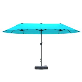Patio Umbrella, 15 Steel Rectangular Outdoor Double Sided Market Umbrella With Base, Sun Protection & Easy Crank, Blue
