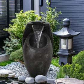 Backyard Water Fountain - 21.5 Tall Floor Standing Fountain, Indoor And Outdoor Modern Two-Tier Waterfall For Garden, Patio, Or Yard Decor