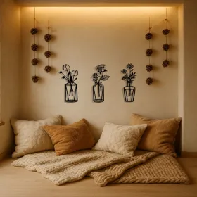 CIFbuy Vintage 3 Piece Iron Flower Wall Art Set Rustic Floral Wall Sculpture Farmhouse Decor For Living Room Bedroom Kitchen (TikTok, Temu Pick-up Ser