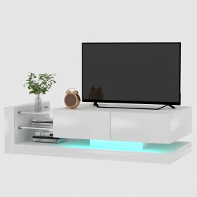 TV Console With Storage Cabinets, Full RGB Color 31 Modes Changing Lights Remote RGB LED TV Stand, Modern Entertainment Center White For 75 Inches TV