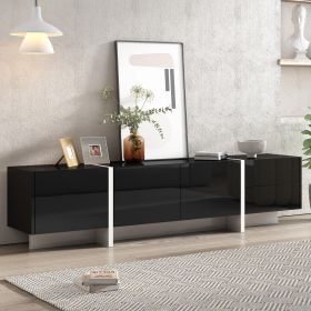 ON-TREND White & Black Contemporary Rectangle Design TV Stand, Unique Style TV Console Table For TVs Up To 80'', Modern TV Cabinet With High Gloss UV