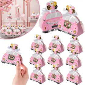 20 Pcs DIY Wedding Favors Candy Boxes With Ribbon Bow 3D Floats Shaped Mini Chocolate Treat Gift Boxes Pink Romantic Paper Box For Bridal Shower Engag