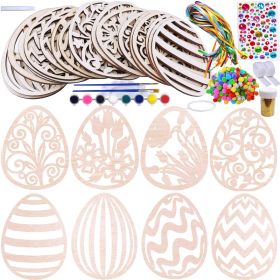 32 Sets Wooden Easter Ornaments Decorations DIY  Craft Kits Assorted Paintable Unfinished Wood Laser Cut Easter Egg Ornaments For Kids Easter Spring C