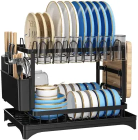 Multifunctional Dish Rack, Rustproof Kitchen Dish Drying Rack With Drainboard, Space-Saving 2-Tier Dish Drying Rack With A Large Capacity For Kitchen