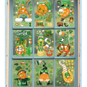 9 Sheets Spring St. Patrick's Day Cute Gnome Window Decals, Double-Sided Lucky Green Shamrock Window Stickers, Reusable Static Spring Window Clings Ho