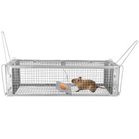 1Pc Dual Door Rat Trap Cage Humane Live Rodent Dense Mesh Trap Cage Zinc Electroplating Mice Mouse Control Bait Catch With 2 Detachable U Shaped Rod