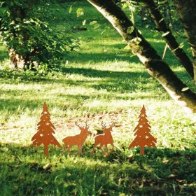 CIFbuy Antique Metal Deer And Tree Sculpture Set Rustic Garden Statues Lawn Patio Decor Farmhouse Outdoor Yard Art (TikTok, Temu Pick-up Service)