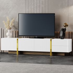 ON-TREND Luxury Fluted TV Stand For TVs Up To 80'', Modern Entertainment Center With Storage Cabinets & Drawers, Smooth Media Console With Golden Wood