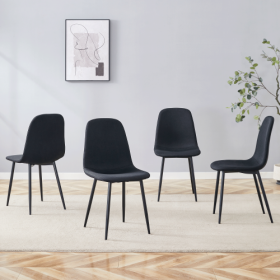 Luxury Simple Chair - Set Of 4 BLACK Linen-Cotton Material High Resilience Dining Chair With Metal Black Leg.Integral Metal Leg Architecture,Suitable