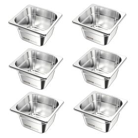 VEVOR 6 Pack Stainless Steam Hotel Pans, 1/6 Size Table Steam Pan, 4 Inch Deep