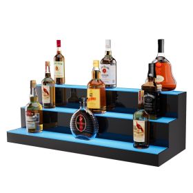 VEVOR LED Lighted Liquor Bottle Display, 3 Tiers 30 Inch Commercial Illuminated Home Bar Shelf, 3 Steps Whiskey Rack Stand
