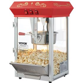 VEVOR Popcorn Maker, 850W Popcorn Popper Machine, 8 Oz Kettle Makes 48 Cups per Batch, Countertop Popcorn Maker with Tempered Glass, Includes 4 Scoops