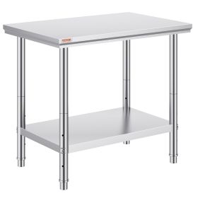 VEVOR Stainless Steel Prep Table, 900x600x800 mm, 700 lbs Load Capacity, Heavy Duty Metal Worktable with 3 Adjustable Height Levels