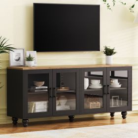 ON-TREND Farmhouse TV Stand With Tempered Glass Doors For TVs Up To 70, Versatile Sideboard With Adjustable Shelves, Elegant Buffet Cabinet With 5 Sol