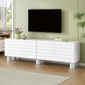 Stylish Thick Wavy Door TV Cabinet With Adjustable Shelves, Cream Style TV Stand With 4 Cabinets For TVs Up To 75, Solid Media Console With Cylindrica