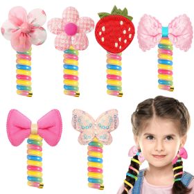 6Pcs Colorful Telephone Wire Hair Bands For Kids, Spiral Ties Braided Telephone Cord Hair Bands Hair Accessories For Girls Women, Bowknot Braided Phon