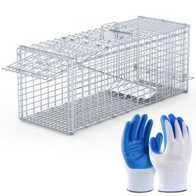 1Pc Live Animal Trap Cage 37x14x15in Folding Catch And Release Humane Cat Trap Galvanized Iron For Raccoons Foxes Coyotes Stray Dogs Armadillos Squirr