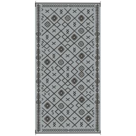 Reversible Outdoor Rug, Waterproof Plastic Straw With Carry Bag, 9 X 18, Black & Gray Rhombus (Option: Gray)