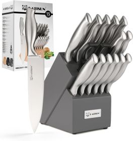 Kitchen Knife Set, 15 Pieces Knife Set With Block, Knives Set For Kitchen, Silver Hollow Ergonomic Handle For Chef Knife Set, Kitchen Shears,Black Kni (Option: Sliver)