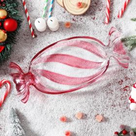 Christmas Candy Glass Plate, Christmas Theme Serving Tray for Holiday Desserts, Cookies & Candy Display, Festive Party Bowl, Red XMAS Decorations (Option: Large-Pink)