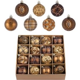 Fall Ornaments For Christmas Trees, 16ct Bronze Copper Brown Gold Shatterproof Fall Christmas Tree Decorations, 2.36 Inches Luxury Hanging (Option: Copper Gold)