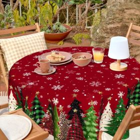 Christmas Round Tablecloth 60 inch Christmas Nativity Table Cloth Xmas Tree Table Cloths Decorations for Home Kitchen Dining Red Buffalo Plaid (Option: Christmas Tree Colorful)