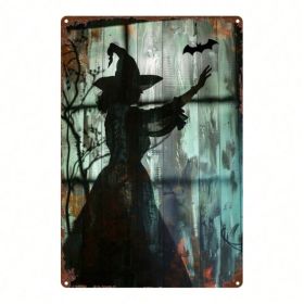 Halloween Witch Bat Metal Tin Sign Vintage Gothic Wall Art Party Home Decor 8x8 (Option: Y)