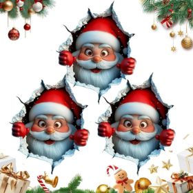 3D Wall Breaking Santa Claus Sticker, Christmas Creative Wall Sticker With Realistic Breaking Wall Effect (Option: Red)