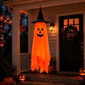 39.4 Inch Halloween Ghost Hanging Ornament With Foldable Cloth Witch Hat And Lanyard Reusable Ghost Decor For Tree Porch Yard Ceiling Wall And Ho (Option: Black)