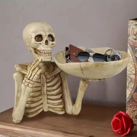 Skull Tray Ornament With Bowl – Unique Skeleton Design For Indoor & Outdoor Decor, Perfect For Halloween, Day Of The Dead, Or Gothic Themed Rooms (Option: Yellow)