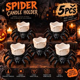 3D Printed Halloween Spider LED Tealight Holder, Spooky Tabletop Decor, Electronic Candle Holder, 1PC, 3PCS, 5PCS (Option: 5PCS-Halloween-3D Printed Material)