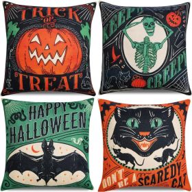 4 Pack Vintage Halloween Throw Pillow Covers 18x18 Inch Decorative Cushion Cases For Couch Sofa Bed Farmhouse Home Fall Holiday Decor (Option: Black)