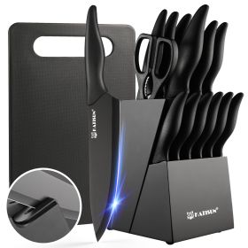16 Pieces Kitchen Knife Block Set With Cutting Board, German Stainless Steel Knife Set With Sharpener, Dishwasher Safe, Anti-Slip Handle, 6 Steak Kniv (Option: Black)
