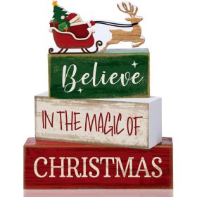 4 Pcs Christmas Table Decorations Wooden Stacked Block Santa (Option: Multicolor)