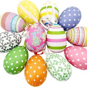 12pcs New Colorful Paper Mache Foam Egg Hanging Ornaments Easter Tree Christmas Decoration (Option: Mix color)