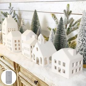 Christmas Decorations Village Sets Of 5 Lighted Ceramic Houses  9 Trees (Option: White)