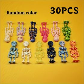 Halloween Mini Skeleton Figurines 30PCS 60PCS, Random Colors Articulated Skull Decor, Small Desktop And Party Decorations (Option: Random Colors-30PCS-Halloween)