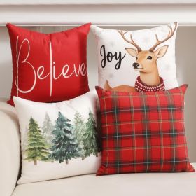 Christmas Pillow Covers 18x18 4Pcs Double Sided Winter Home Decor Soft Cozy Fabric With Snowman, Reindeer, Christmas Tree, Plaid Patterns, Winter (Option: Multicolor)