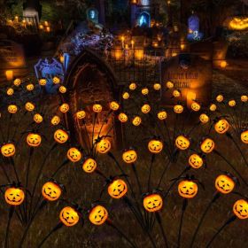 Halloween Decorations Outdoor 2 Pack Solar Lights, 12 LED Scary Pumpkin Swaying Firefly Lights With Spider Bats For Outside Garden Yard Lawn (Option: Orange)