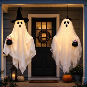Halloween Hanging Decoration Outdoor Lights Ghost For Indoor Yard Porch (Option: White)