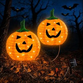 Halloween Pumpkin Lights, 2 Pack Outdoor Pathway Stake Lights 12 Inch Pumpkin Heads, Warm White LEDs, 2 Lighting Modes, Auto On At Dusk (Option: Orange)