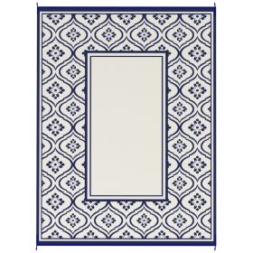 Reversible Outdoor Rug, Waterproof Plastic Straw With Carry Bag, 9 X 12, Blue White Gourd Border (Option: Blue)