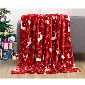 Elegant Comfort Luxury Velvet Super Soft Christmas Prints Fleece Blanket Holiday Theme Home (Option: Red)