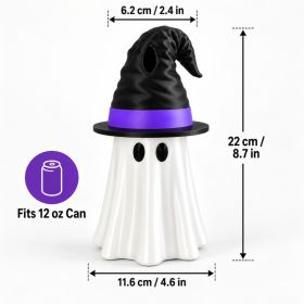 3D Printed Halloween Ghost Can Holder, Witch Hat Topper With Straw Hole, Fits 12 Oz Can, 3 Options Available (Option: 3D Printed Plastic-Halloween-Ghost Holder  Witch Hat)