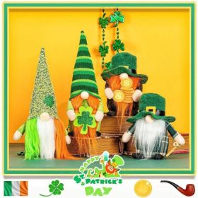 St.Patrick's Day Gnome Plush Elf Decorations - 4PCS Handmade Green Irish Gnome Scandinavian Tomte Leprechaun for Home Decor/Table Ornament (Option: Green)